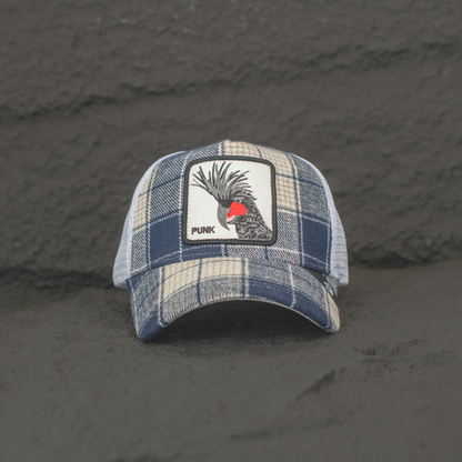 Punk Crest Check Mesh Trucker Cap