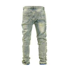 Load image into Gallery viewer, Men’s Acid Wash Moto-Zip Stacked Skinny Denim
