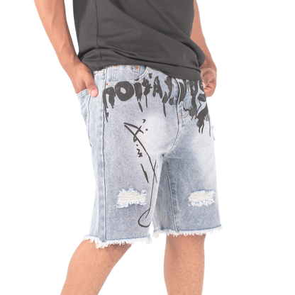 Urban Script Graffiti Denim Shorts