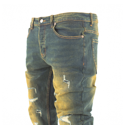 Rust Fade Distressed Slim-Fit Denim