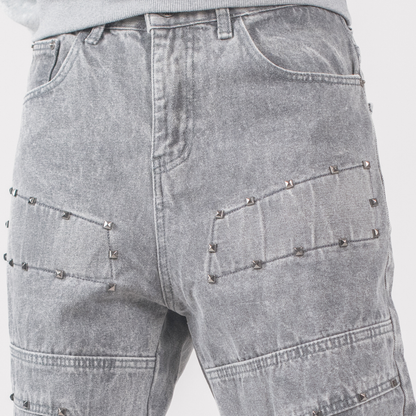 Men’s Grey Utility Ripstop Distressed Baggy Jeans