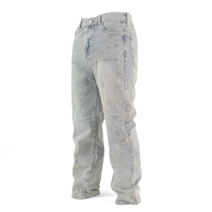 Eternal Crest Embroidered Light Wash Denim