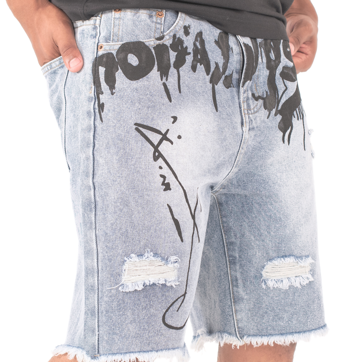 Urban Script Graffiti Denim Shorts