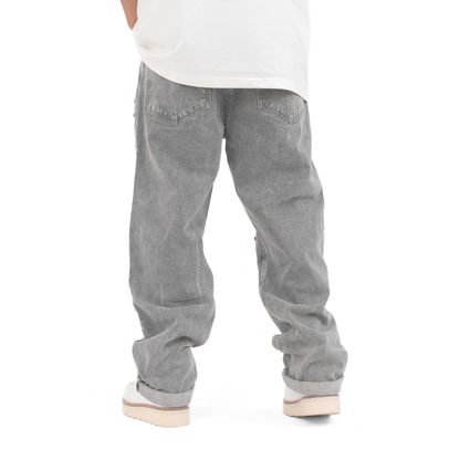 Men’s Grey Utility Ripstop Distressed Baggy Jeans