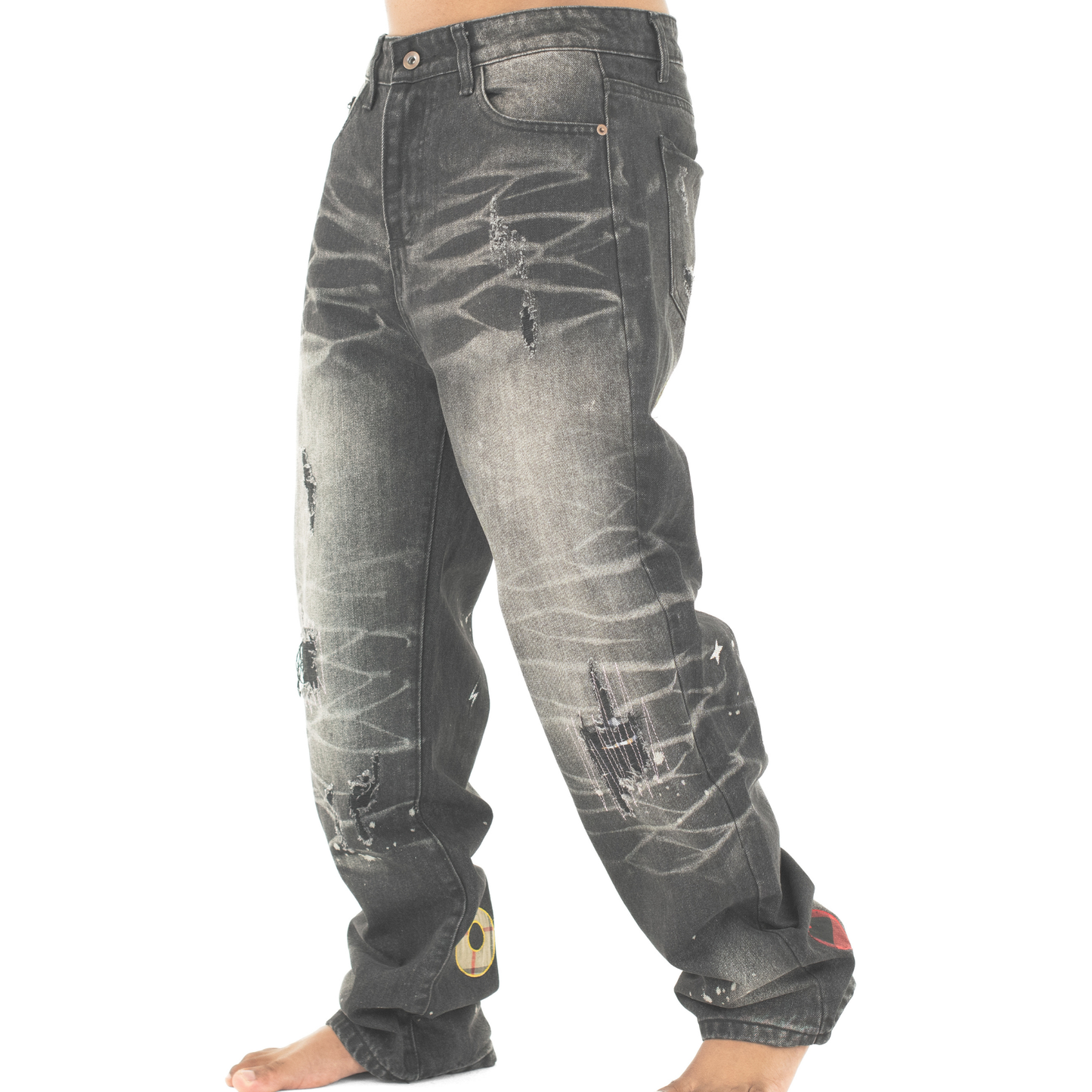 Midnight Graffiti Distressed Straight-Leg Denim