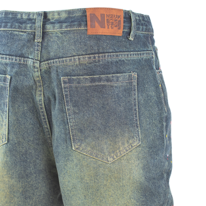 Paint Riot Distressed Straight-Leg Jean L003-1