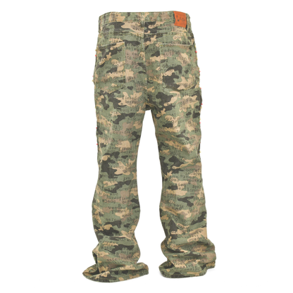 Rebel Script Camo Stacked Jeans