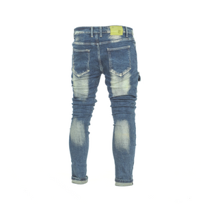 Men’s Bleach Strike Distressed Cargo Biker Denim