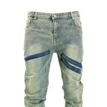 Load image into Gallery viewer, Men’s Acid Wash Moto-Zip Stacked Skinny Denim
