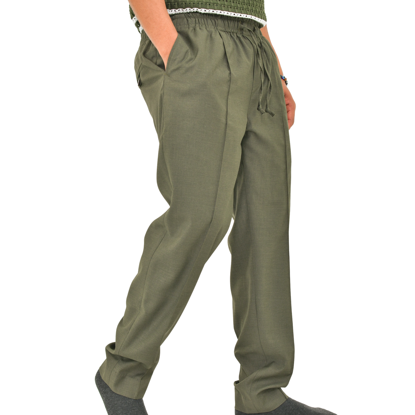LOWKAL Tailored Utility Drawstring Trousers – Vintage Olive