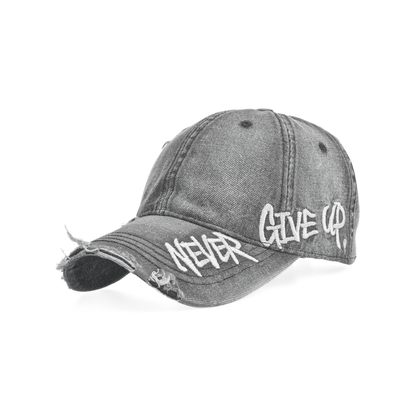 LOWKAL “Never Give Up” Vintage Distressed Trucker Cap