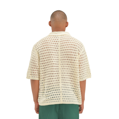 Botanical Mosaic Crochet Shirt – Cream Multi