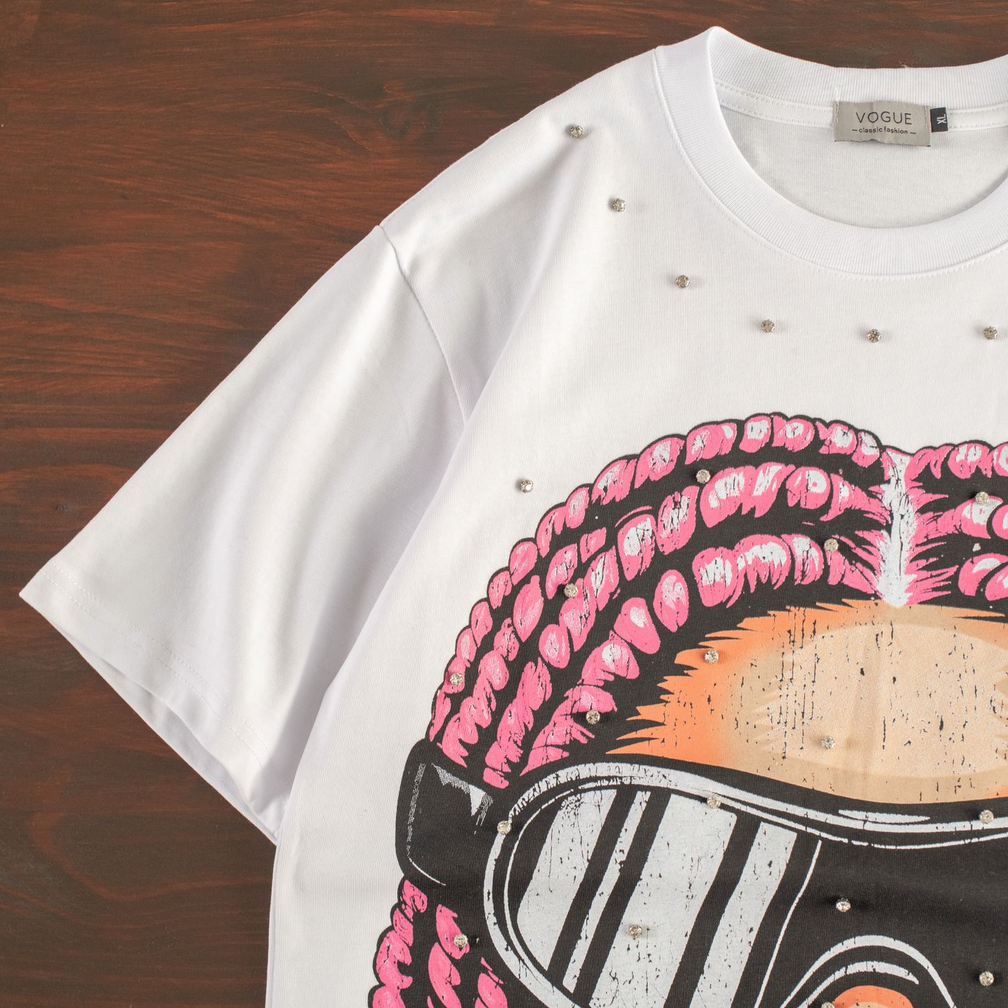 Chrome Gaze Rhinestone Graphic T-shirt