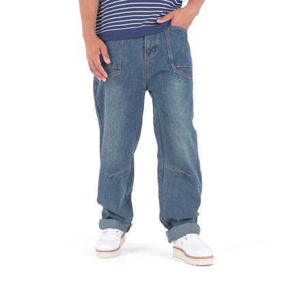 Retro Axis Panelled Loose Fit Denim