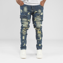 Load image into Gallery viewer, Men’s Bleach Strike Distressed Cargo Biker Denim
