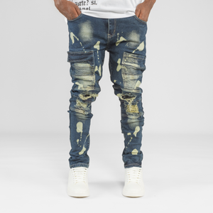 Men’s Bleach Strike Distressed Cargo Biker Denim