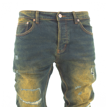 Rust Fade Distressed Slim-Fit Denim