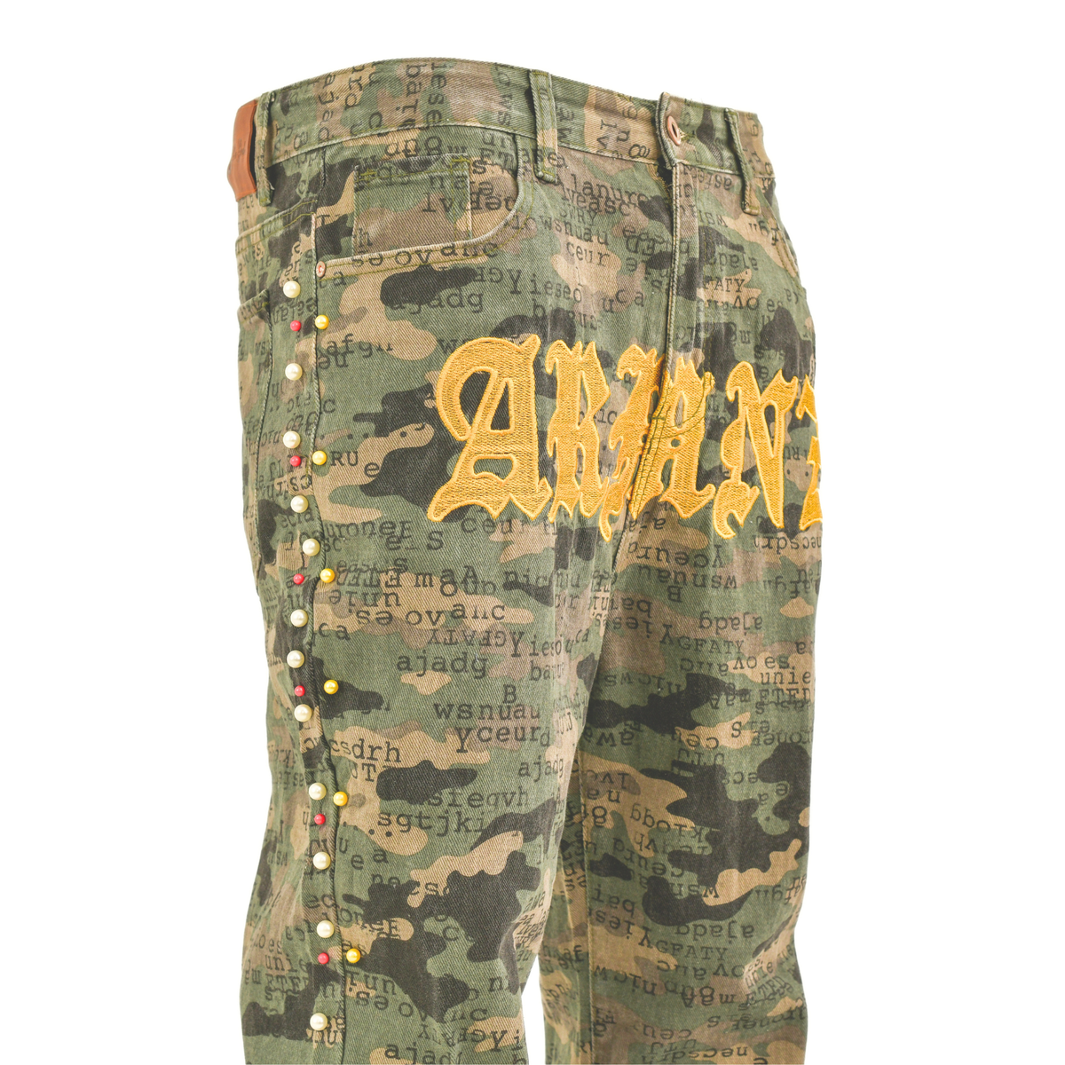 Rebel Script Camo Stacked Jeans