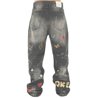 Midnight Graffiti Distressed Straight-Leg Denim