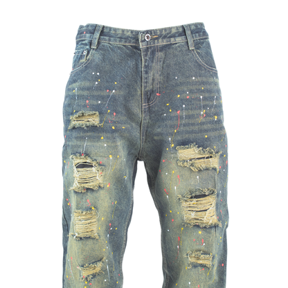 Paint Riot Distressed Straight-Leg Jean L003-1