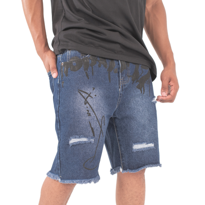 Urban Script Graffiti Denim Shorts