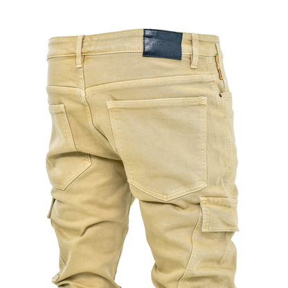 Desert Utility Stacked Cargo Denim – Sand Beige
