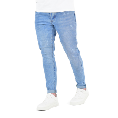 Arctic Blue Fade Slim-Fit Distressed Denim
