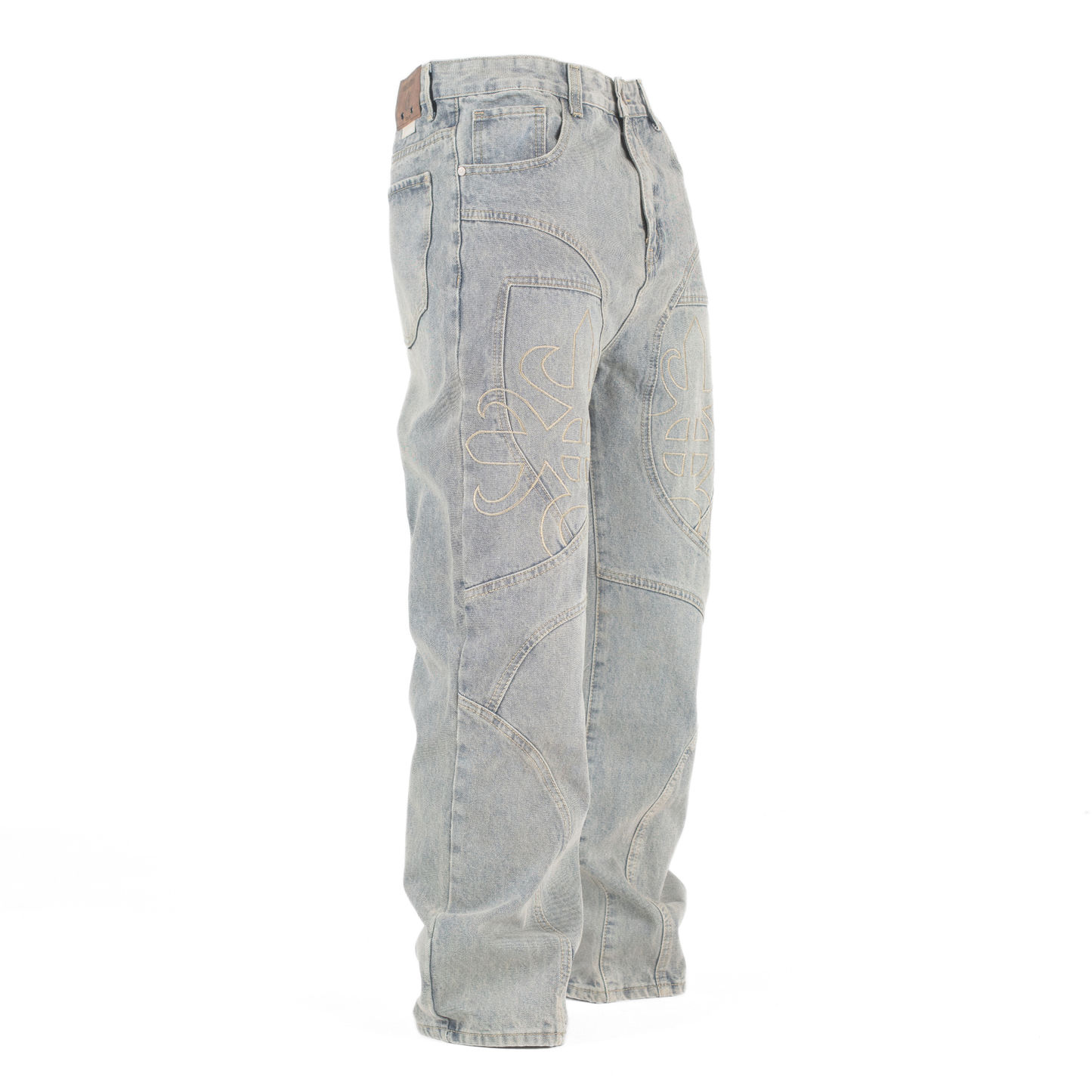 Eternal Crest Embroidered Light Wash Denim
