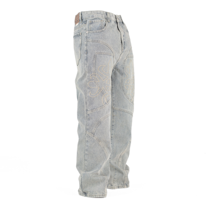 Eternal Crest Embroidered Light Wash Denim