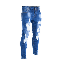 Load image into Gallery viewer, Men Dark Wash Ripped Skinny Denim
