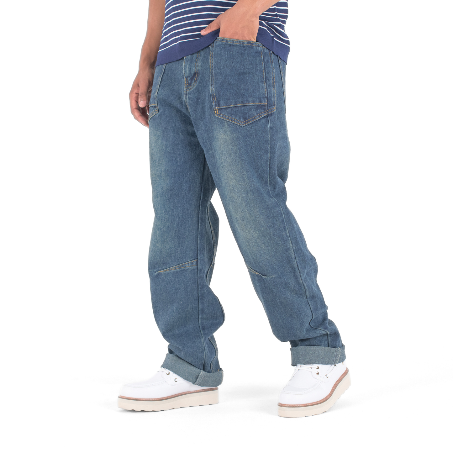 Retro Axis Panelled Loose Fit Denim