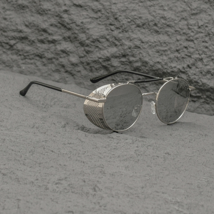 Retro Steampunk Side-Shield Round Sunglasses