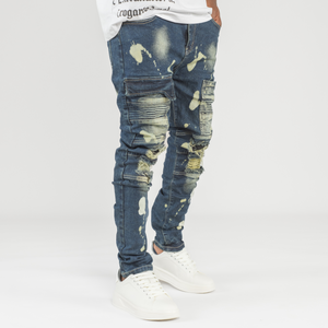 Men’s Bleach Strike Distressed Cargo Biker Denim