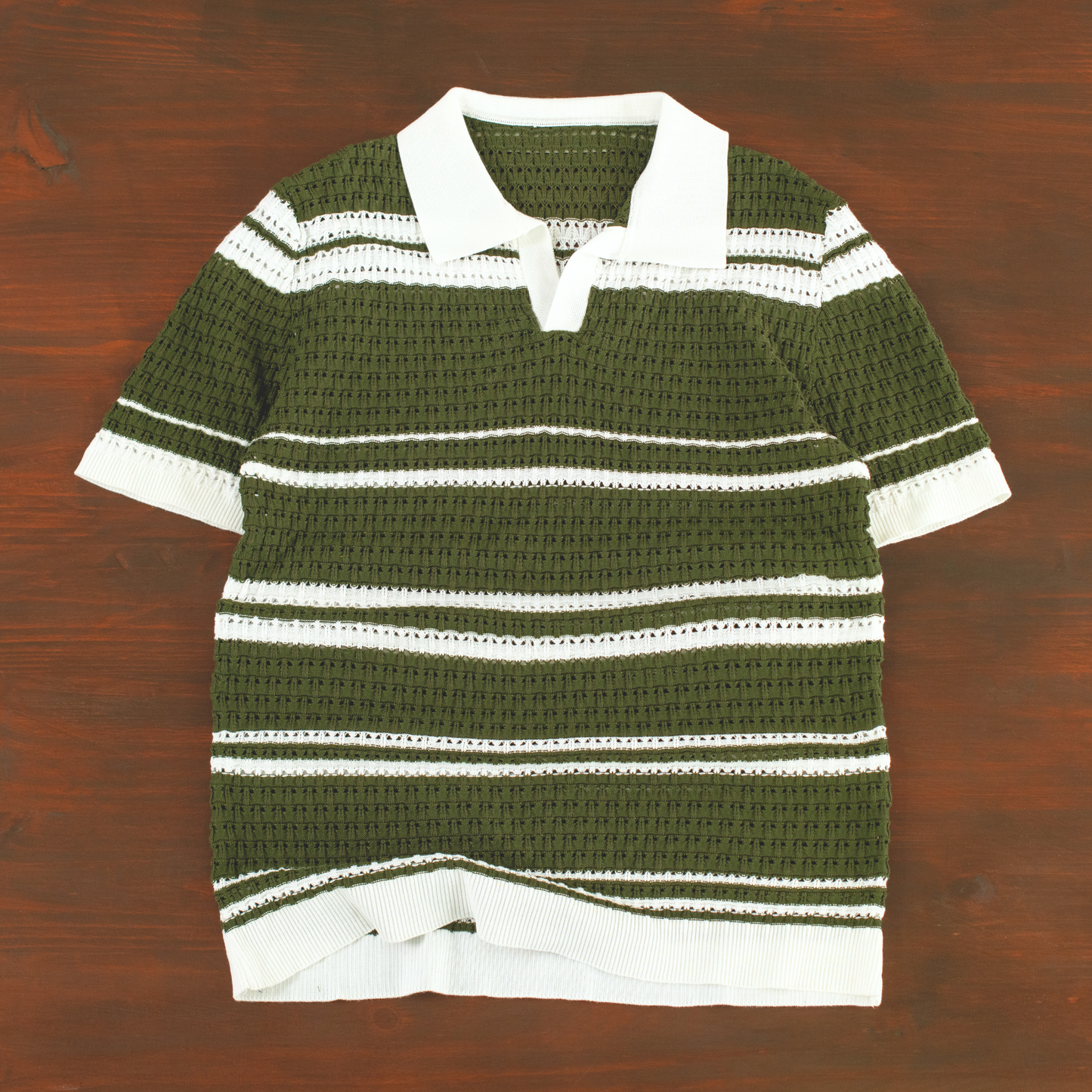 LOWKAL Riviera Open-Knit Stripe Polo T-Shirt