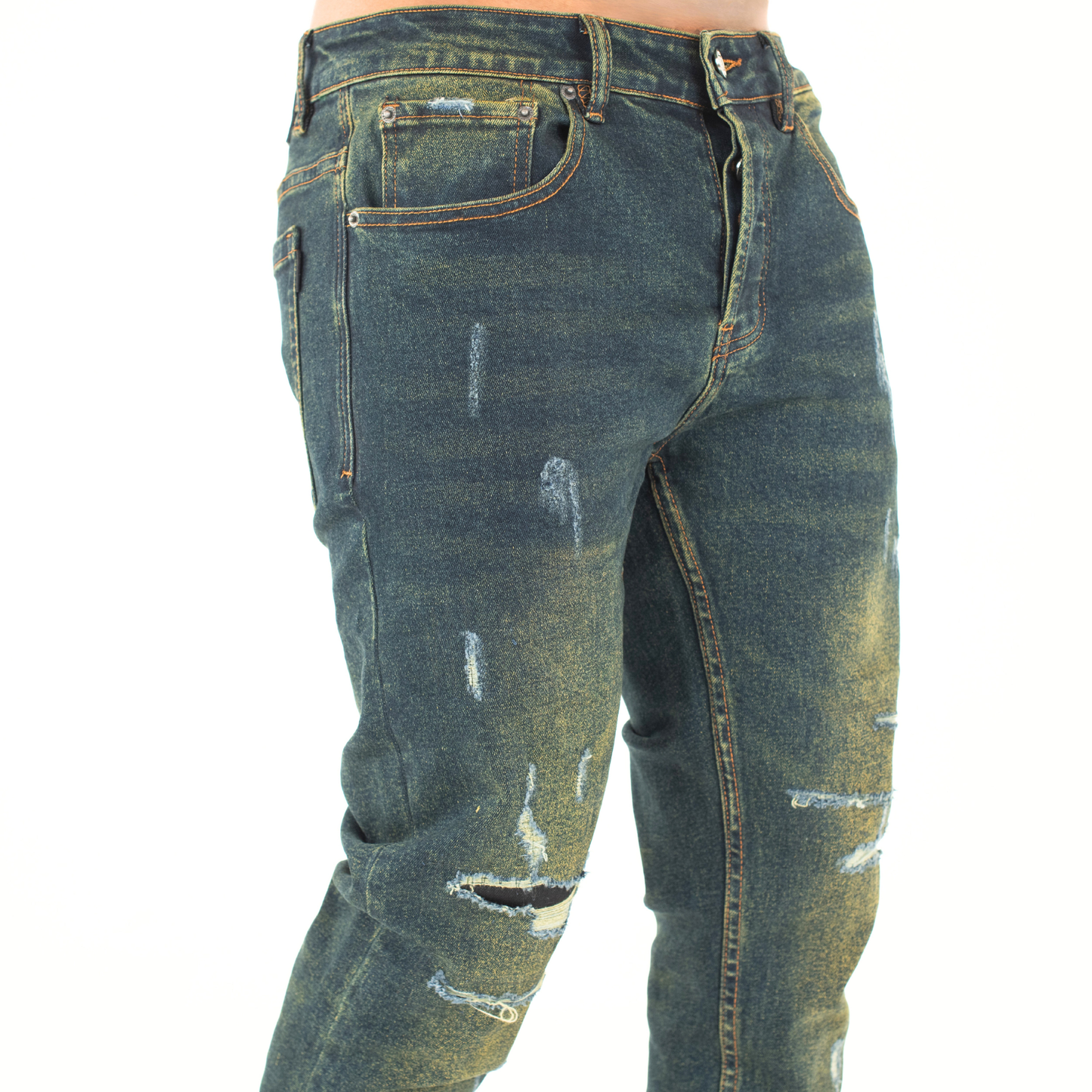 Vintage Fade Distressed Slim Denim
