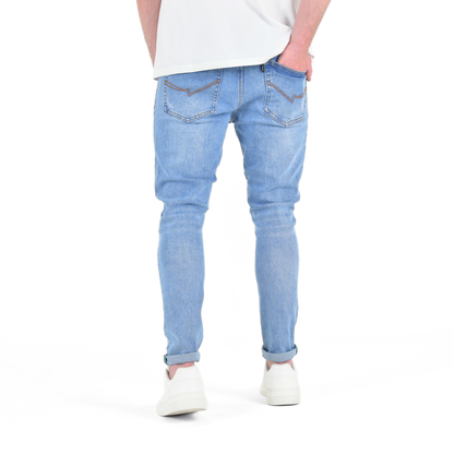 Arctic Blue Fade Slim-Fit Distressed Denim
