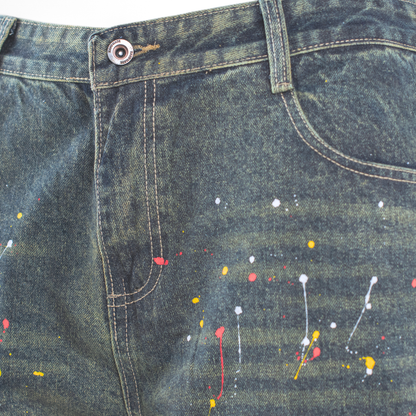 Paint Riot Distressed Straight-Leg Jean L003-1