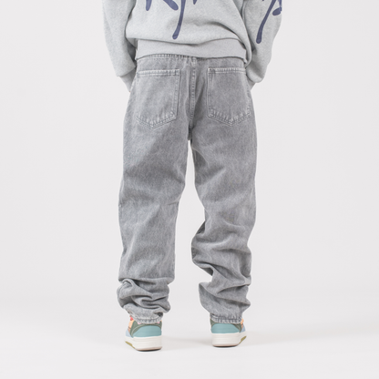 Men’s Grey Utility Ripstop Distressed Baggy Jeans