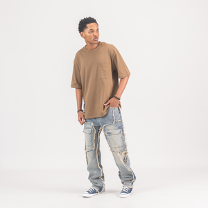 Men’s Raw Edge Multi-Pocket Utility Denim Jeans