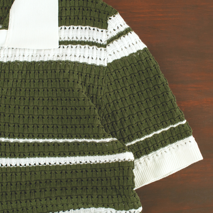 LOWKAL Riviera Open-Knit Stripe Polo T-Shirt