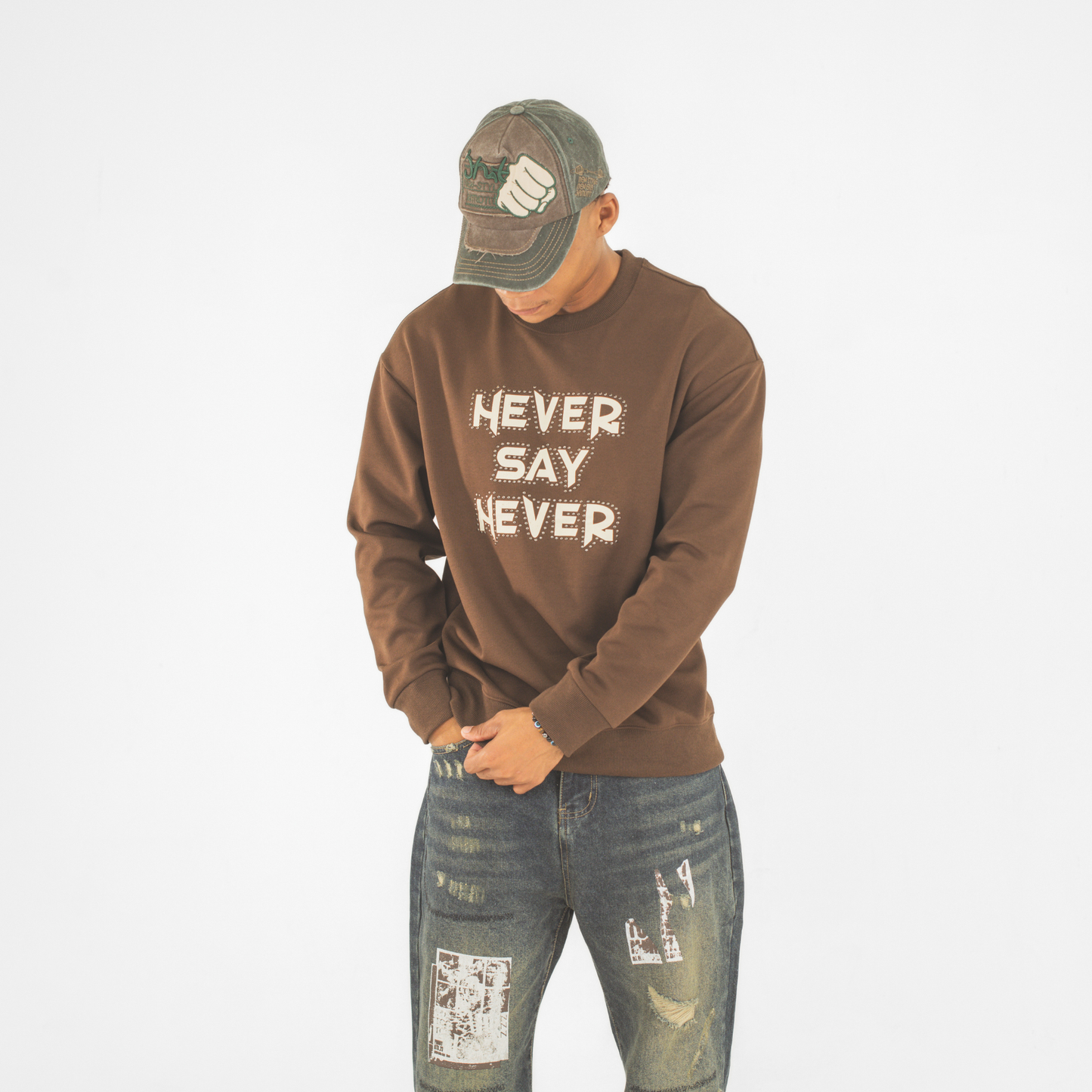 Never Say Never Studded Statement Crewneck