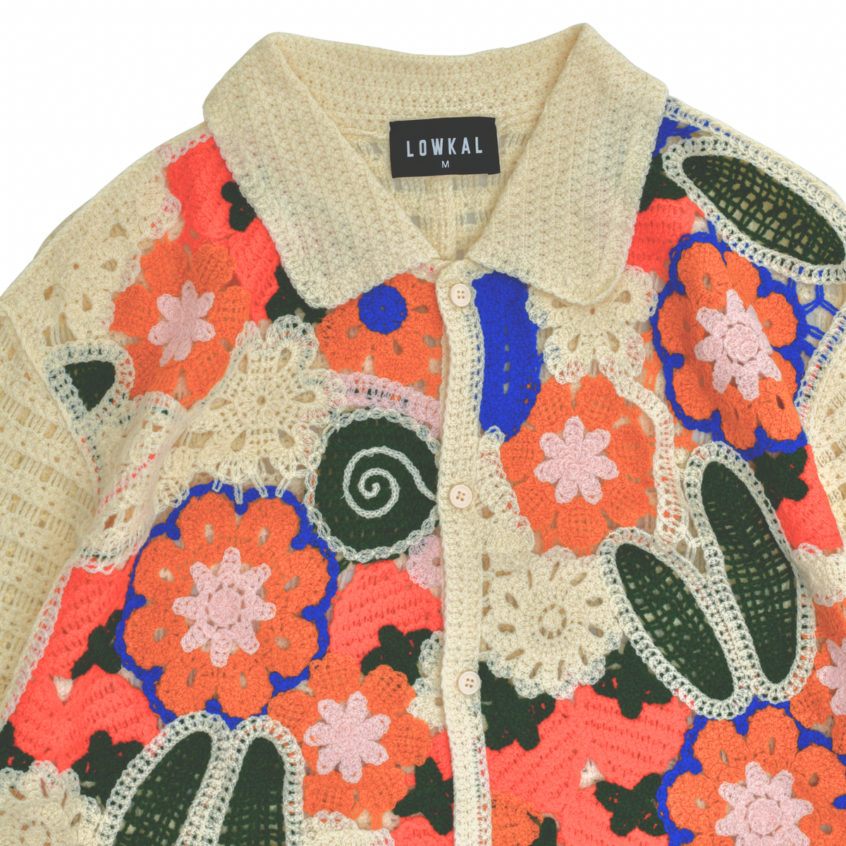 Botanical Mosaic Crochet Shirt – Cream Multi