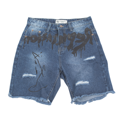 Urban Script Graffiti Denim Shorts