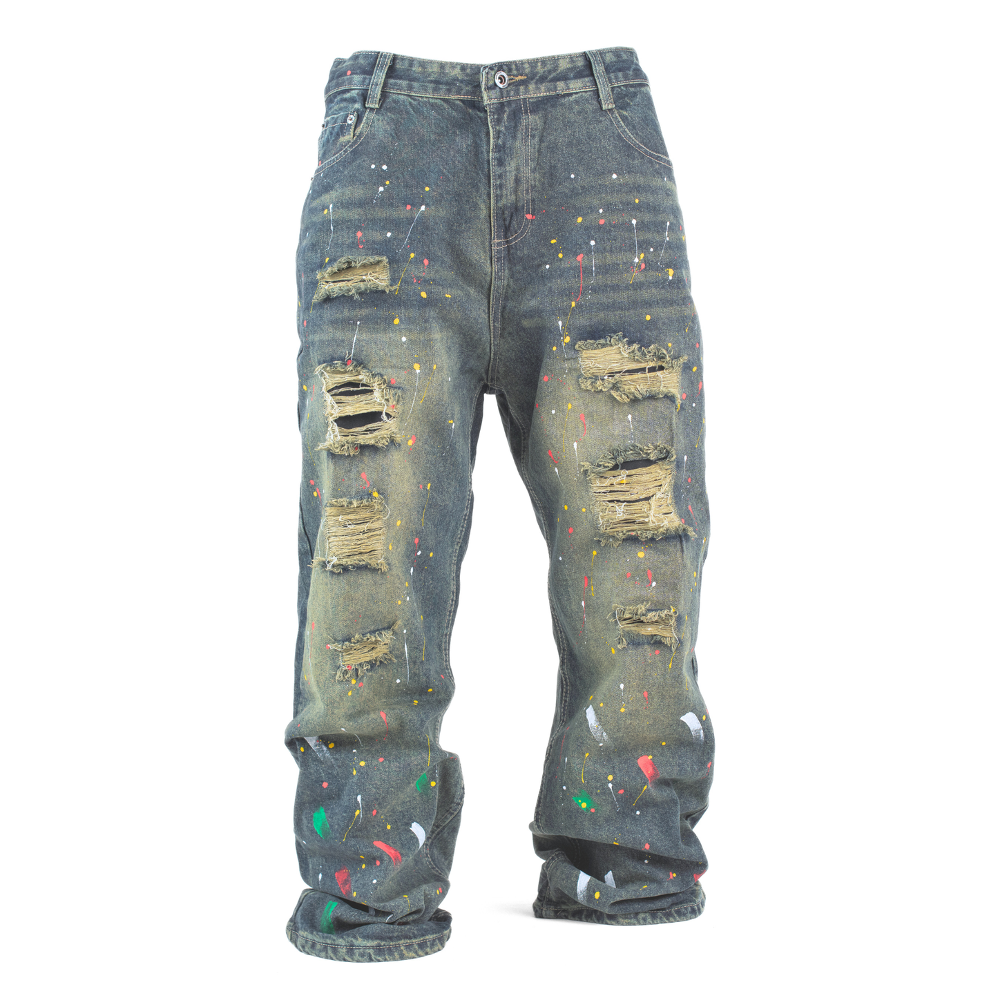 Paint Riot Distressed Straight-Leg Jean L003-1