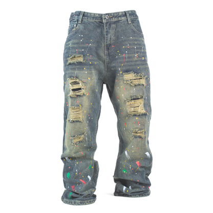 Paint Riot Distressed Straight-Leg Jean L003-1
