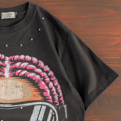 Chrome Gaze Rhinestone Graphic T-shirt