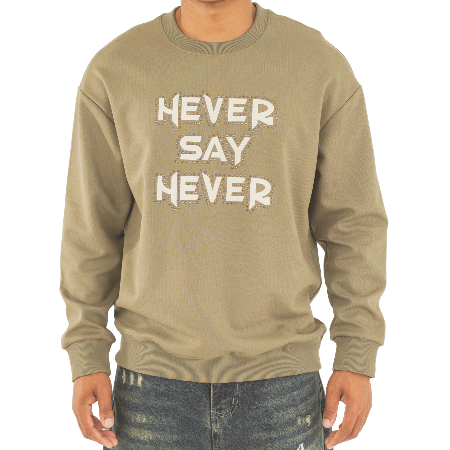 Never Say Never Studded Statement Crewneck