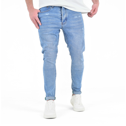 Arctic Blue Fade Slim-Fit Distressed Denim