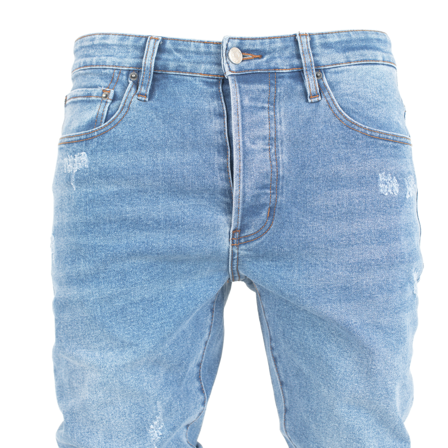 Arctic Blue Fade Slim-Fit Distressed Denim