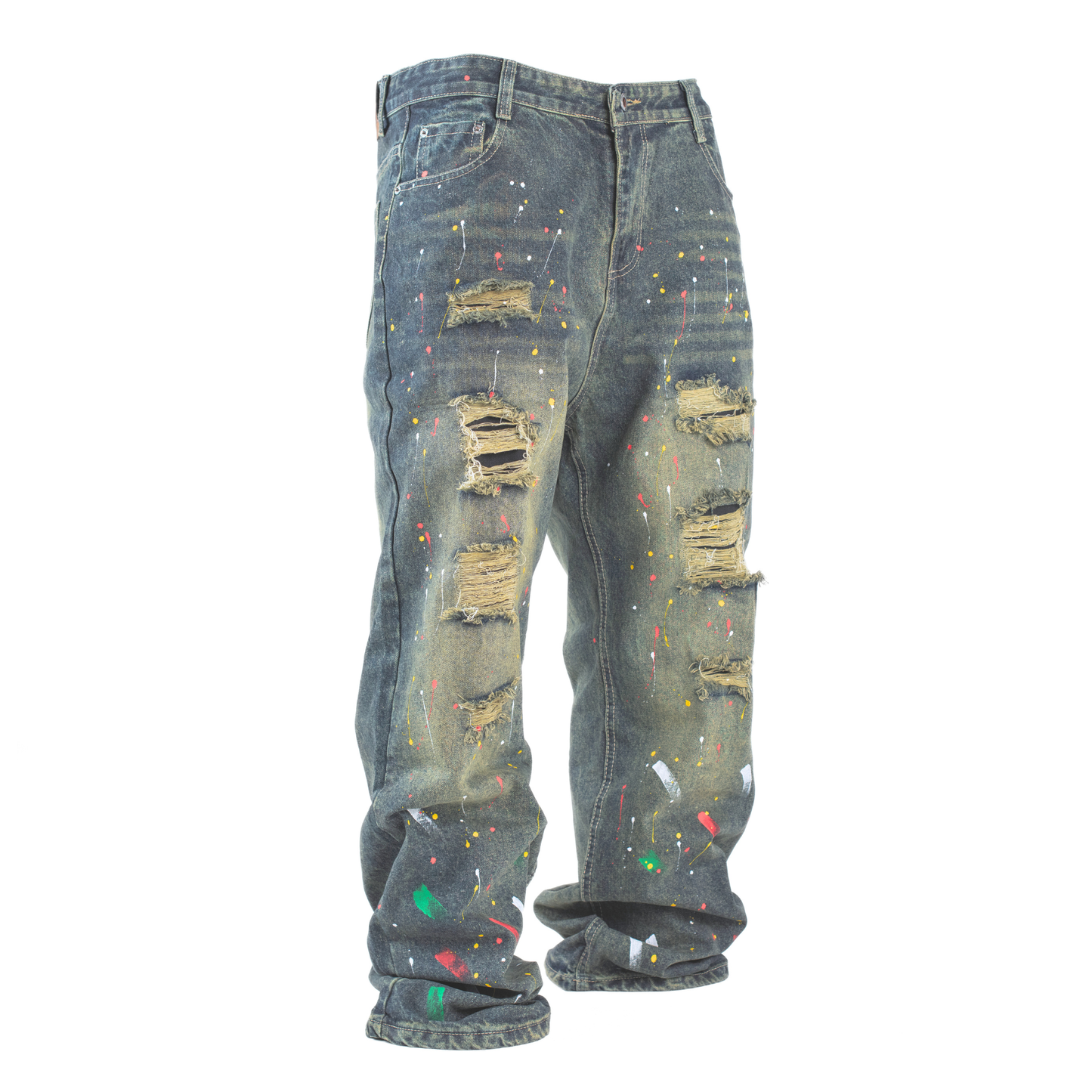 Paint Riot Distressed Straight-Leg Jean L003-1